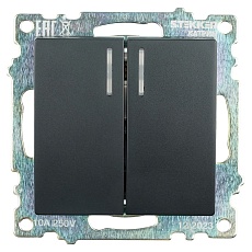 Выключатель двухклавишный Stekker Катрин с подсветкой черный GLS10-7102-05 39607