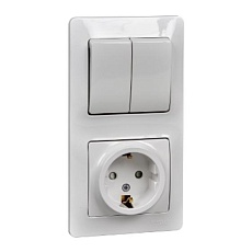 Блок розетка 2К+З -выключатель двухклавишный Systeme Electric Glossa со шторками белый GSL000174