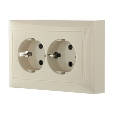 Розетка LK Studio двойная прямая с з/к, со шторками (бежевый) LK60 863701-1 2