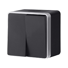 W5020234/ Выключатель двухклавишный влагозащищенный Gallant (черный с серебром)