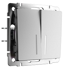 Выключатель двухклавишный проходной с подсветкой Werkel серебряный матовый W1122165 4690389195556 2