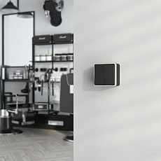 W5020234/ Выключатель двухклавишный влагозащищенный Gallant (черный с серебром) 2