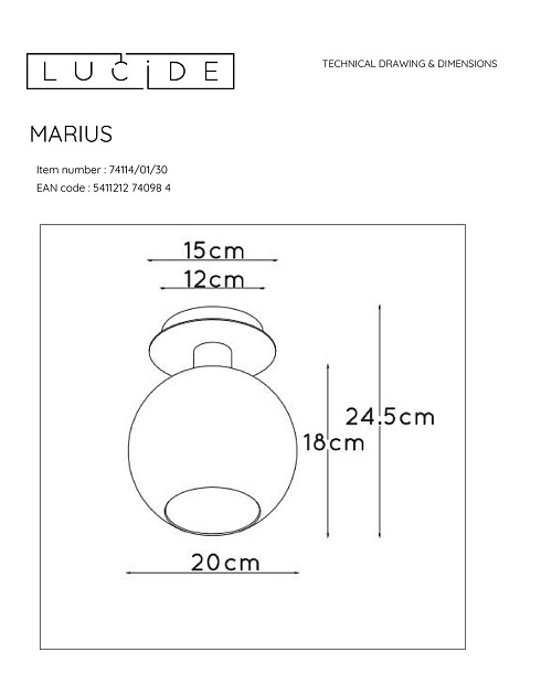 Потолочный светильник Lucide Marius 74114/01/30 Фото № 2