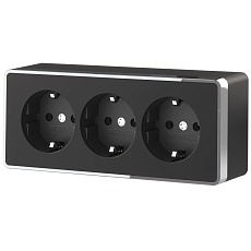 Розетка тройная с/з со шторками Werkel Gallant черный/хром W5073135 4690389163890