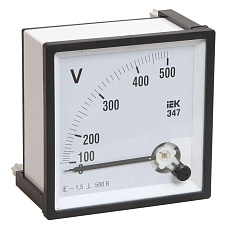 Вольтметр аналоговый Э47 500В класс точности 1,5 72х72мм IEK IPV10-6-0500-E