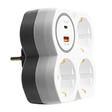 Разветвитель сетевой на 3 выхода с/з, Stekker, 250В, 16А, USB A+Type C, 2,4А, PD, белый/серый ADP16-17-20 50110 4