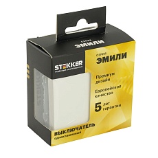 Выключатель одноклавишный Stekker Эмили белый фарфор RSW10-5103-01 49865 2