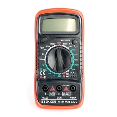 Мультиметр цифровой, 1999 отсчетов, батарея крона, ручная регулировка, черный/красный Stekker MTM MAS830L 49994 5