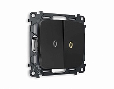 Комплект механизма 2-кл выключателя AMBRELLA VOLT с подсветкой 3200K OMEGA Черный матовый QUANT (OP8040, VM115, G11Y) MO804010