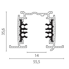 Трек шестиконтактный встраиваемый 3-фазн со стыковочными пазами (круглые медные жилы), 3м Quattro/DALI/ Lightstar 503035-R-DALI 1