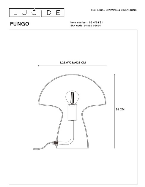 Настольная лампа Lucide Fungo 10514/01/61 Фото № 2