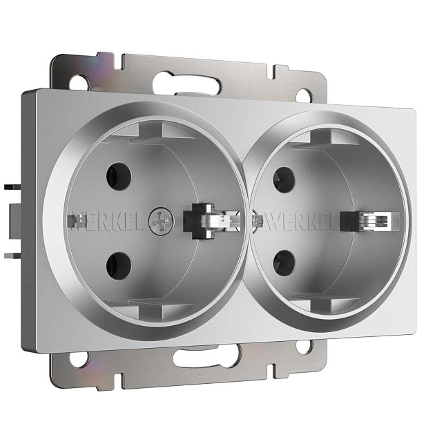 Розетка двойная с заземлением Werkel серебряный W1172006 4690389156465 Фото № 1