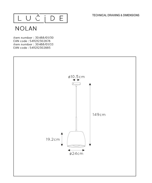 Подвесной светильник Lucide Nolan 30488/01/30 Фото № 2