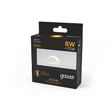 Лампа светодиодная диммируемая Gauss GX53 8W 3000K матовая 108408108-D 1