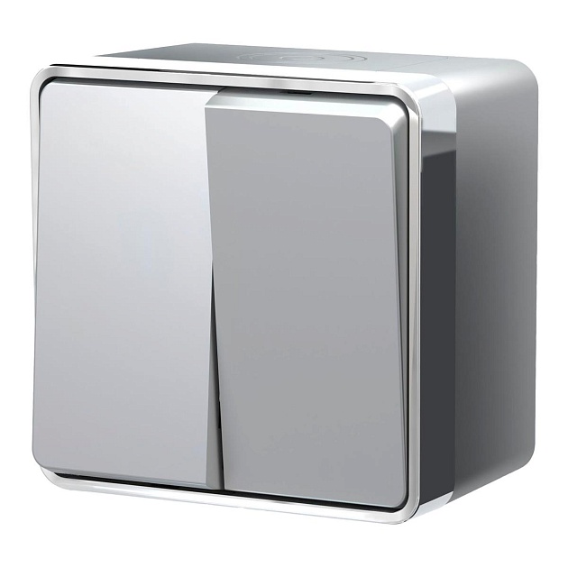 Выключатель двухклавишный влагозащищенный Werkel Gallant серебряный W5020206 4690389167133 Фото № 1