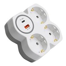 Разветвитель сетевой на 3 выхода с/з, Stekker, 250В, 16А, USB A+Type C, 2,4А, PD, белый/серый ADP16-17-20 50110 1