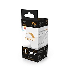 Лампа светодиодная диммируемая Gauss E14 7W 3000K матовая 105101107-D 3