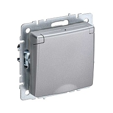 Розетка 2P+PE IEK Brite с крышкой и шторками алюминий BR-R16-16-K47